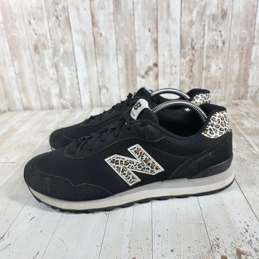 New Balance 515 Womens Black Leopard Print Suede Mesh Sneakers WL515AH3 Size 11